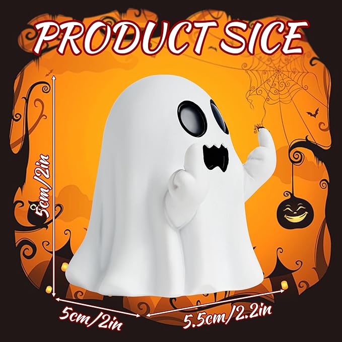 QINJIEJIE Halloween Ghost Figurine Resin Ghost Decor Cute Finger Statue Funny Ornaments for Halloween Decorations Christmas New Year's Gifts Porch and Indoor Home Office Desk Decor Gifts