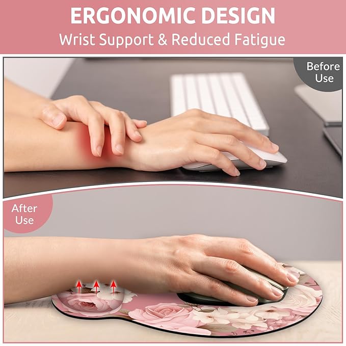 Ergonomic Mouse Pad with Wrist Rest, Small Mousepad with Non-Slip Rubber Base and Smooth Surface, Beach Mouse Pads for Desk, Office Desk Accessories