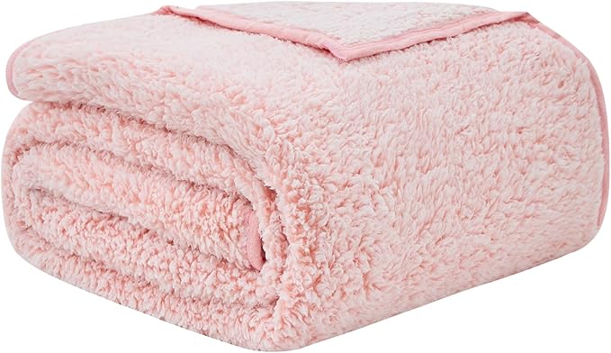 EMME Soft Sherpa Fleece Blanket Reversible Plush Fluffy Large Blanket, Light Weight Warm Decorative Boho Blanket Cover for Sofa, Couch, Bedroom,Travel(Plush Pink,60"x80")