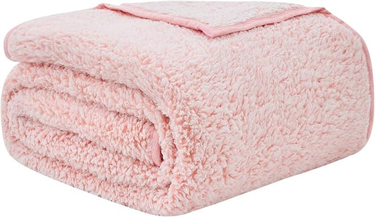EMME Soft Sherpa Fleece Blanket Reversible Plush Fluffy Large Blanket, Light Weight Warm Decorative Boho Blanket Cover for Sofa, Couch, Bedroom,Travel(Plush Pink,90"x90")