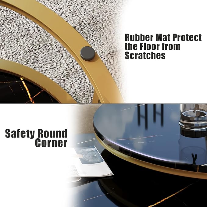 WiberWi Round Coffee Table Nesting Tables Set of 2, Large : Ø 34.0", Small : Ø 26.0", Modern Design Coffee Tables for Living Room, Gold Metal Frame Circle Cocktail Table, High Glossy Faux Black Marble