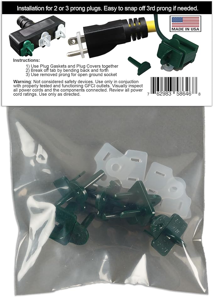 The Original Weatherproof Gaskets & Plug Covers - Made in USA, Outdoor Waterproof GFCI Protectors, Christmas Light Installation, Extension Cords, Stop GFCIs from Tripping (Green, Qty 5) - by APlugPro