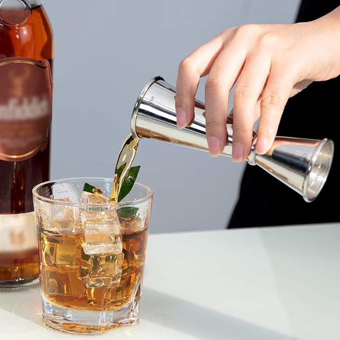 Homestia 2 Pcs Double Cocktail Jigger - Double Jigger and Japanese Style Stainless Steel Bar Measuring Jigger - 1 Oz to 2 Oz Jiggers -Silver Alcohol Measuring Tools (2 Pieces)