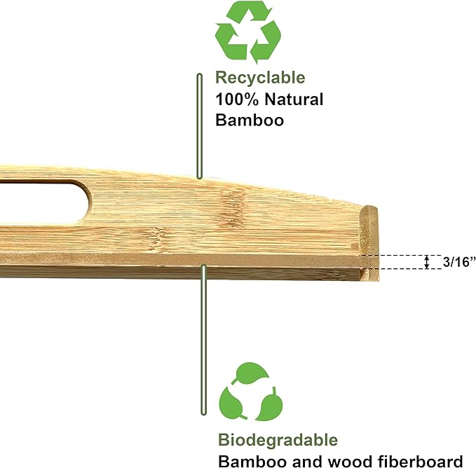 Bam & Boo Natural Bamboo Serving Tray Extra Large Rectangular with Handles for Food, Drinks, Storage, Decor, Vanity, Breakfast, Parties, Weddings, Picnics(17.75” x 13” x 2.35”, Natural)