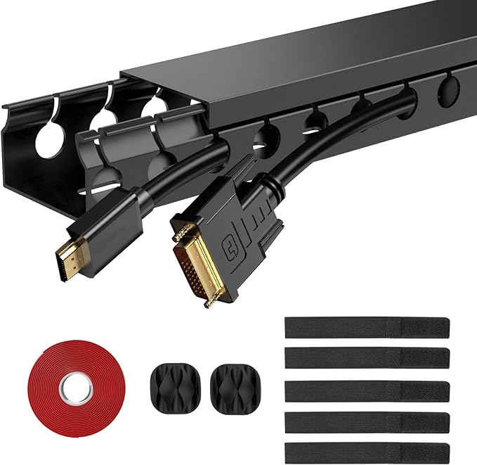 Updated Cable Raceway Kit - 77 (5x15.4) Inch Open Slot Wire Covers for Cords, Under Desk Cable Management System to Hide Under Desk/Tv/Computer/Net/Power Cords, (Pack 5)
