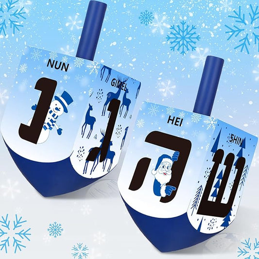 2 Pcs Hanukkah Dreidels Game Toy Extra Large Wooden Dreidel for Hanukkah Decoration with English Transliteration, Forever Spinning Tops Party Favors(Snowman)