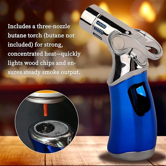 Whiskey Smoker Kit with Torch, with 6 Natural Flavors Wood Chips, Cocktail Smoker Infuser Kit, Old Fashioned Drink Smoker Set, Birthday Bourbon Whiskey Gifts for Men, Dad, Boyfirend(Without Butane)