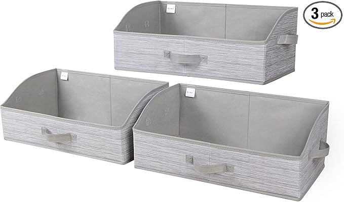 WUIKE Closet Organizers and Storage, Foldable Trapezoid Storage Bins with Handles, Clothes Storage Bins, Closet Shelf Organizer for Wardrobe, Light Gray/Slub Gary, Extra Large, 3-Pack