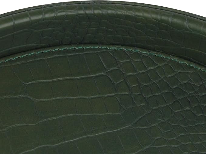 HofferRuffer Faux Leather Round Serving Tray, Vegan Croco Leather Decorative Tray, Food Tray for Storage Drinks, Snack & Cosmetics, Dia.12'' x 1.6'' (Green)