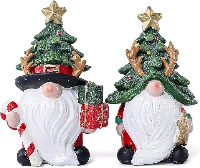 Christmas Decorations | Set of 2 Resin Charming christmas gnomes decorations for home | Indoor, Room, Mantel, Shelf, Tiered Tray, Porch, Desk,office.Holiday gnomes Table Centerpieces - 4.2 ince