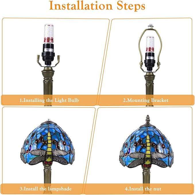 Tiffany Style Lamp,Dragonfly Stained Glass Table Lamp,8" Antique Bedside Night Light with Included LED Bulb,Warm White Light for Bedroom/Office Decor,Art Vintage Lamp Gift