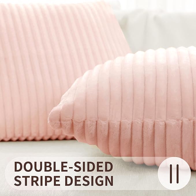 Simmore Decorative Fall Throw Pillow Covers 20x20 Set of 2, Soft Plush Flannel Double-Sided Fluffy Couch Pillow Covers for Sofa Living Room, Pink