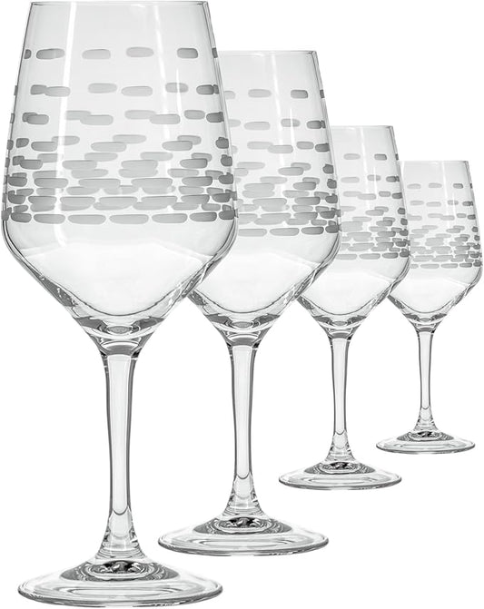 Rolf Glass Strata All Purpose Wine Glass | Made in America | Large 19.5oz Wine Glass | Diamond Engraved Crystal Glass | Modern Geometric Brick Design | Red or White Wine | Set of 4