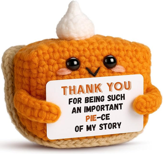 Thank You Gifts for Women, Mini Crochet Pumpkin Pie Plush Birthday Gifts for Female Men Friends，Halloween Thanksgiving Christmas Stocking Stuffer Emotional Small Cute Decorations