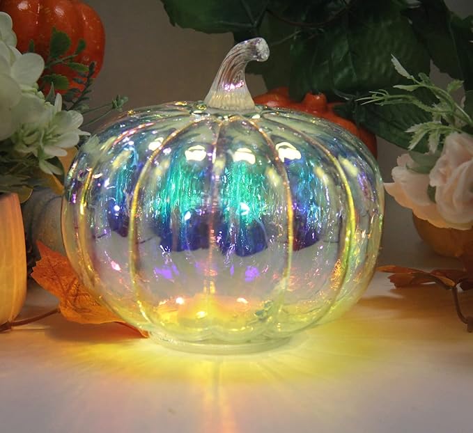 Mercury Glass Pumpkin Light with Timer, with 10 Fairy Lights Inside,Battery Operated Led Pumpkin Light,Ideal for Halloween Fall Decoration, Thanksgiving Rustic Decor, Xmas Decor (Multi Color)