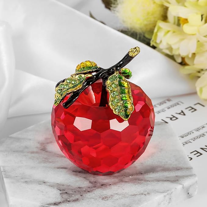 Crystal Apple Figurine Paperweight, Handmade Statue Ornament Home Decoration, Collectible Crystal Crafts, Come with Gift Box, Great Gift for Birthday Holidays Christmas (Red-50mm)