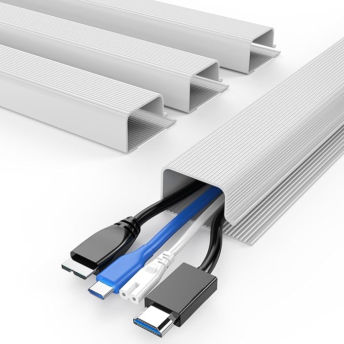 DELAMU 4 Pack Cable Management Under Desk - Office & Home Cable Organizer,J-Channel Cable Management for Clutter-Free Environment,Cable Management Kit,Cord Organizer for Desk,Cord Management,4X15.7in