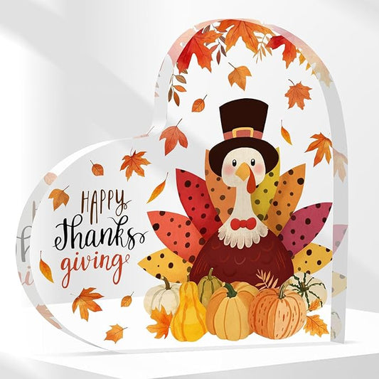 Thanksgiving Home Decorations 3.9 Inch Thanksgiving Plaque Acrylic Thanksgivings Decor Plaques for Family Friends Table Decor-style 1
