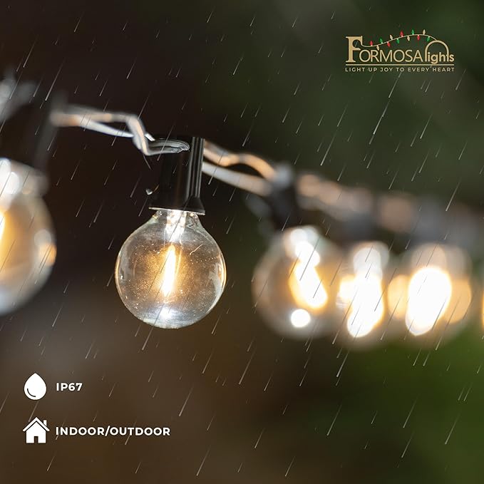 G40 26ft Indoor/Outdoor Clear LED Christmas String/Patio Lights with 25 Bulbs and E12 Base | 120V, 0.6W