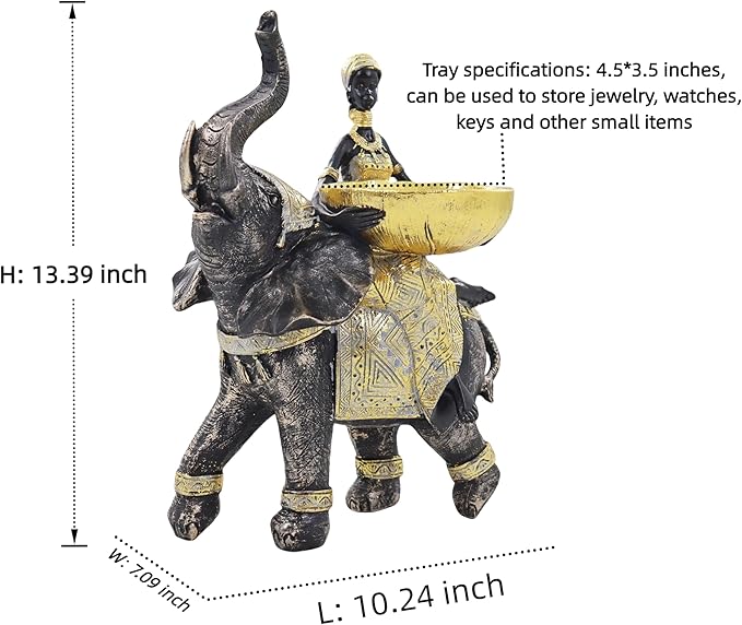 African Woman Riding an Elephant Statue - Gold Art Decor, African Cultural Home Decor, Suitable for Desktop and Shelf Displays, Best Choice for Various Holiday