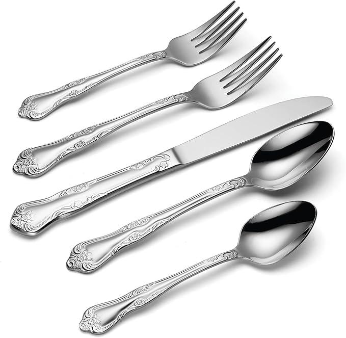 Oneida Azalea 20 Piece Everyday Flatware, Service for 4, 18/0 Stainless Steel, Silverware Set, Dishwasher Safe, Silver