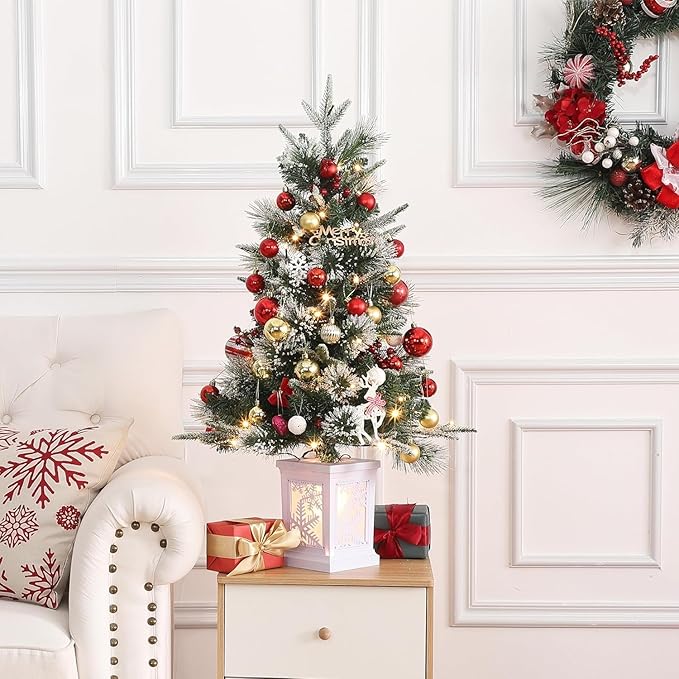 3 Ft Pre-Lit Christmas Tree, Artificial Christmas Trees with Lighting, Xmas Trees with 78 Led Lights, Christmas Decoration for Home, Office, Easy Assembly