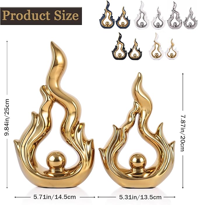 2 Pcs Gold Ceramic Sculptures for Home Decor, Modern Abstract Art Statues, Centerpieces for Dining Room Table, Living Room, Shelf, Mantel, Coffee Table, Entryway Accent Decorations