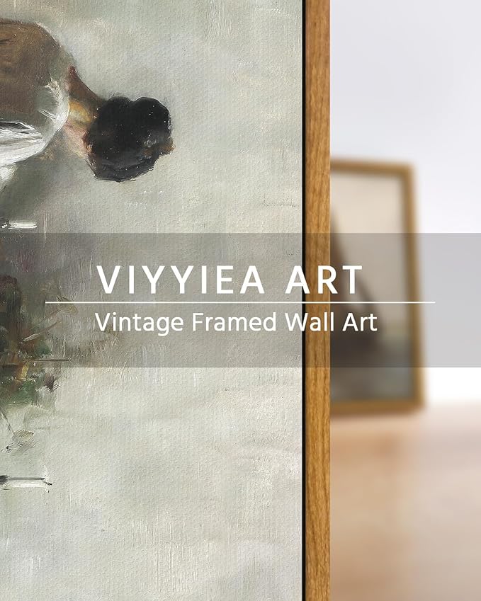 VIYYIEA Framed Wall Art Vintage Decor, Classical Reading Woman Portrait Painting, Canvas Print Artwork, Retro Farmhouse Decor for Bathroom Bedroom, 9"x11"