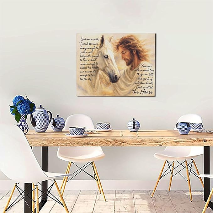Horse Wall Art Christian Jesus Canvas Wall Decor Scripture Pictures Christ Paintings Prints Religious Bible verse Artwork Framed Decorations For Church Prayer Room Bathroom Bedroom Living Room Gifts 20" x 16"