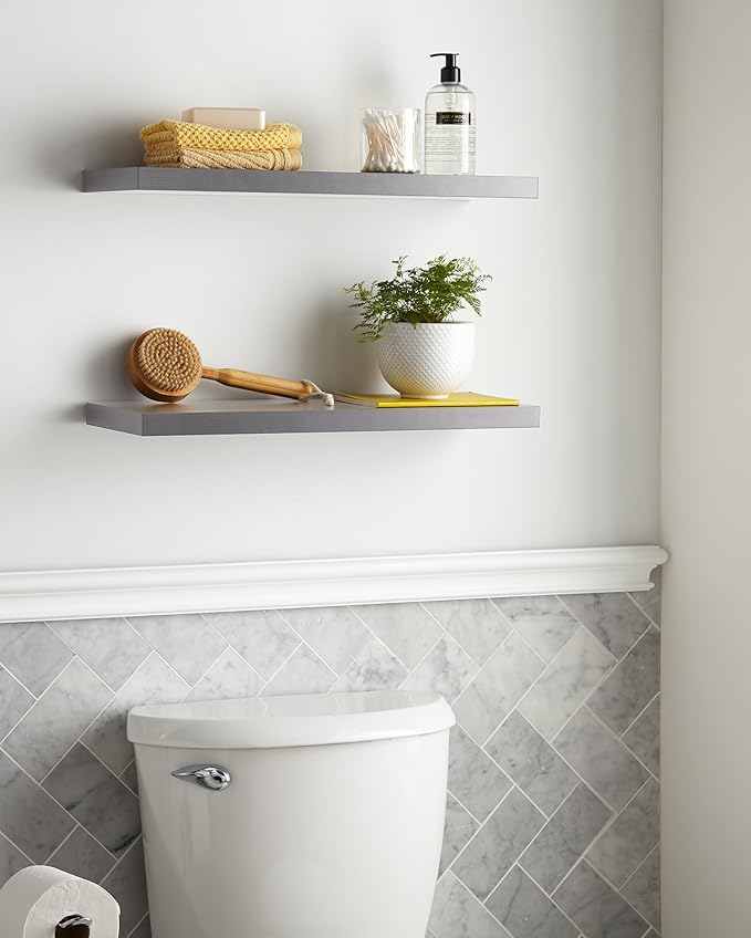 BAYKA Floating Shelves, 22.5 inch Rustic Wood Wall Mounted Shelves for Bathroom, Bedroom, Living Room, Kitchen, Hanging Shelf for Books/Storage/Decor (Grey,Set of 2)