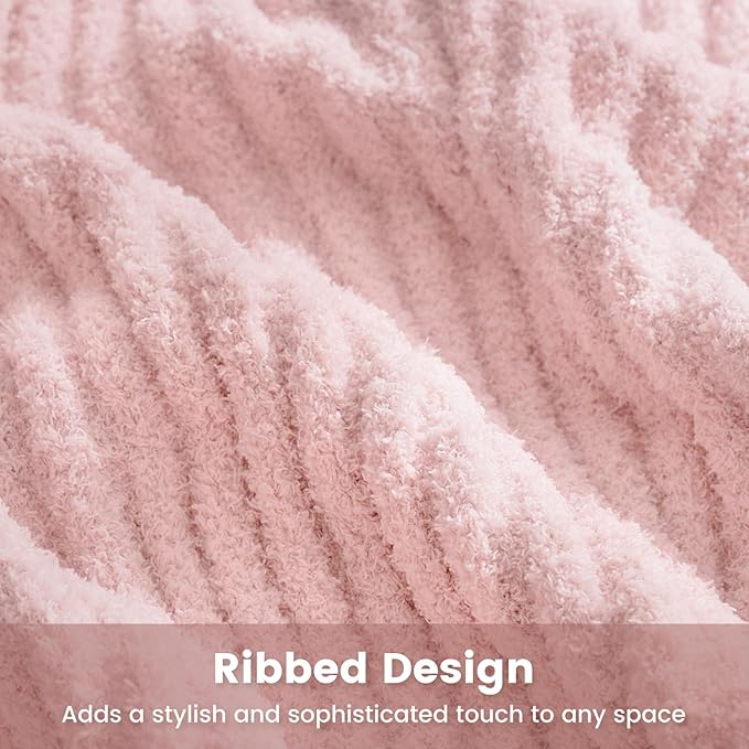 Snuggle Sac Luxury King Size Blanket for Bed, Cozy Soft Fuzzy Microfiber Knit Stripe Bedding Blankets, Pink, 108x90 inches