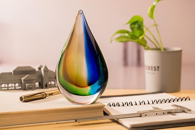 Yao Yuan Hand-Blown Glass Sculpture - Murano-Style Glass Statue and Figurine - Wonderful Gift, Blue and Green Color