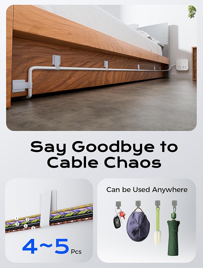 Adhesive Wire Management, 100pcs Hook and Loop Cable Ties, Adjustable Cable Straps, Sticky-Back Cord Organizer for Kitchen Appliances, Office, Home - White