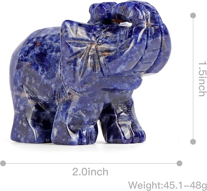 SMQ Sodalite Crystal Elephant Statue,Hand Carved Healing Crystal Gemstone Blue Elephant Animal Figurine Crafts Gifts Decor for Home Office Desk