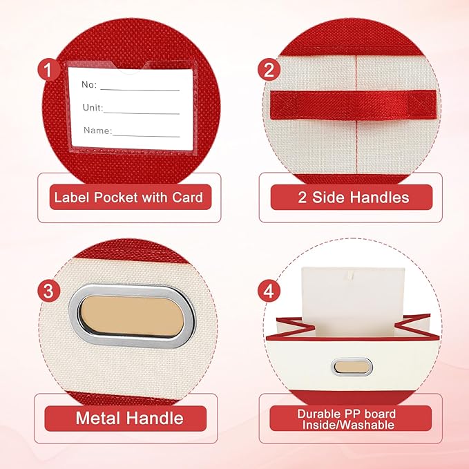 Large Linen Fabric Foldable Storage Bins with Removable Lid and Handles, Washable Storage Box Organizer Containers Baskets Cube with Cover for Bedroom,Closet,Office(Grey&Cream, Large(2-Pack))