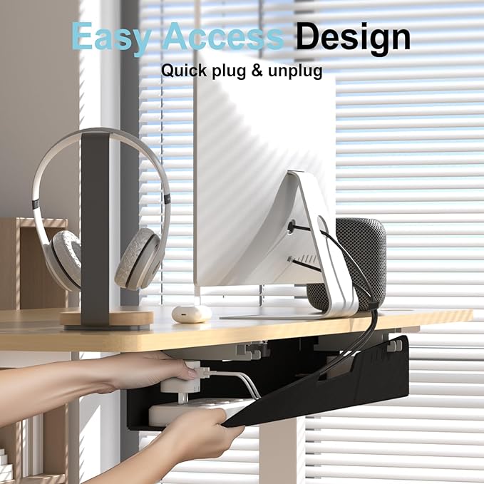 Upgraded 31.5" No Drill Under Desk Cable Management Tray, Felt Cord Organizer for Table, Cord Management Tray with Adhesive/Screw Mount, Wire Organizer for Office Home Workspace Desk