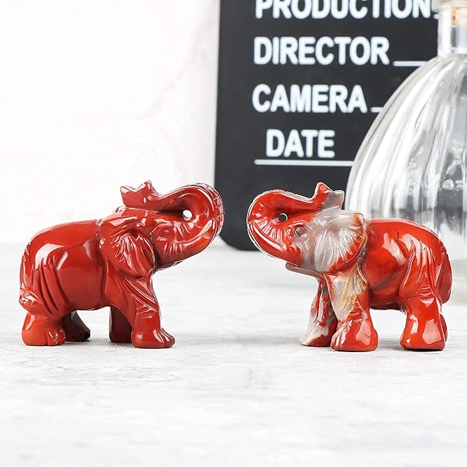 SMQ 2.0" Red Jasper Crystal Elephant Figurine Decor Women Gift Hand Carved Gemstone Good Luck Elephant Statue Decoration Healing Animal Stone for Home Office Living Room