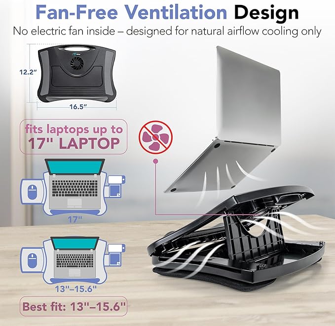 EHO Portable Lap Desk with Cushion, Detachable Mouse Pad Tray and Phone Holder, Adjustable Laptop Stand with 5 Angles, for Home, Office, Sofa, Bed