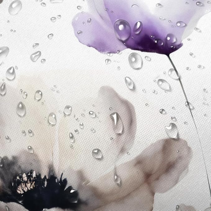 Boho Floral Shower Curtain, Cream Tan Beige Purple Grey White Flower Farmhouse Fabric Shower Curtains Set for Bathroom Decorative with Hooks 72 X 72 inch Spring Bath Decor