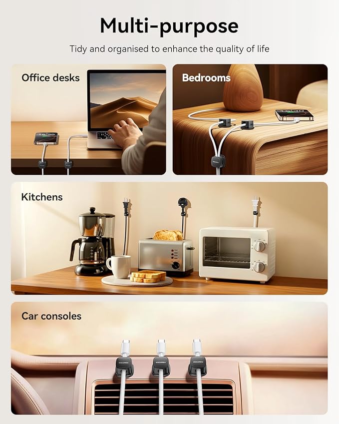 30-Pack Magnetic Cable Clips Cord Organizer,Cable Straps Smooth Adjustable,Rocoren Cable Management Accessories,Cable Holder Clips Wire Holder Keeper for Desktop,Nightstand,Home Office,Workspace,Phone