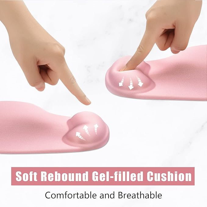 Hsurbtra Ergonomic Mouse Pad with Wrist Rest Support, Gel Mouse Pads with Non-Slip PU Base, Pain Relief Memory Foam Computer Mat, Cute Office Supplies Desk Decro Accessories, Rose Gold