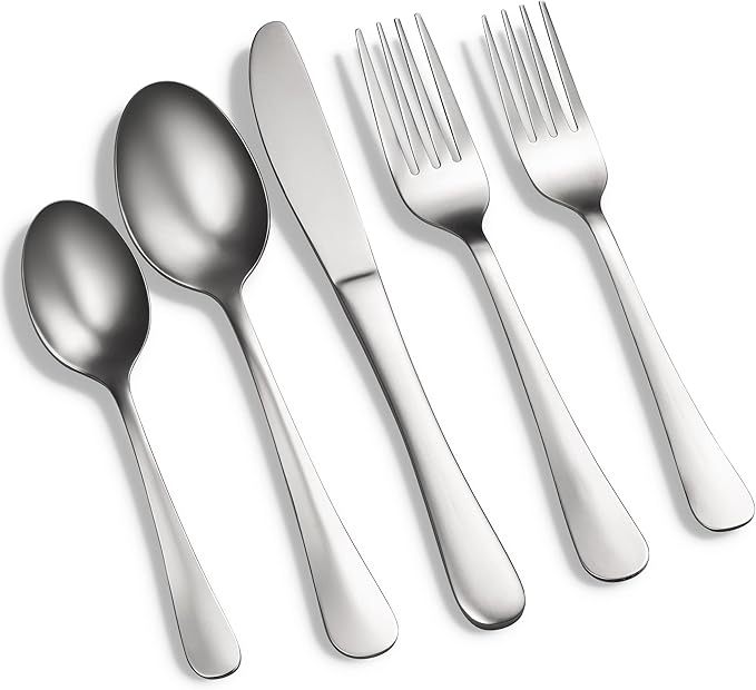 Godinger Silverware Set, Flatware Set, Matte Finish Stainless Steel Cutlery Silverware Flatware Sets, 20 Piece Set, Service for 4