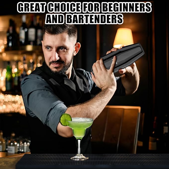 IOV Cocktail Shaker, 24 oz Martini Shaker, Drink Mixer with Built-in Strainer, Professional Stainless Steel Margarita Alcohol Shaker with Cocktail Recipe Guide, Bartender Kit Gifts, Black