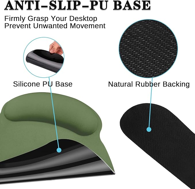 Britimes Green Ergonomic Mouse Pad Set with Wrist Rest Non-Slip Rubber Base Wrist Cushion Support and Coasters Mousepad with Wrist Support for Computer Keyboard and Desk