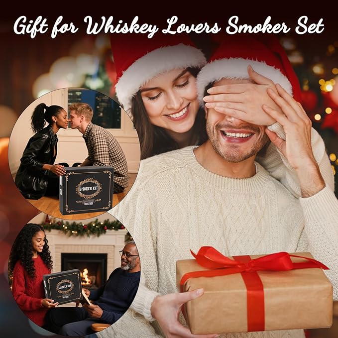 Whiskey Smoker Kit with Torch, with 6 Natural Flavors Wood Chips, Cocktail Smoker Infuser Kit, Old Fashioned Drink Smoker Set, Birthday Bourbon Whiskey Gifts for Men, Dad, Boyfirend(Without Butane)