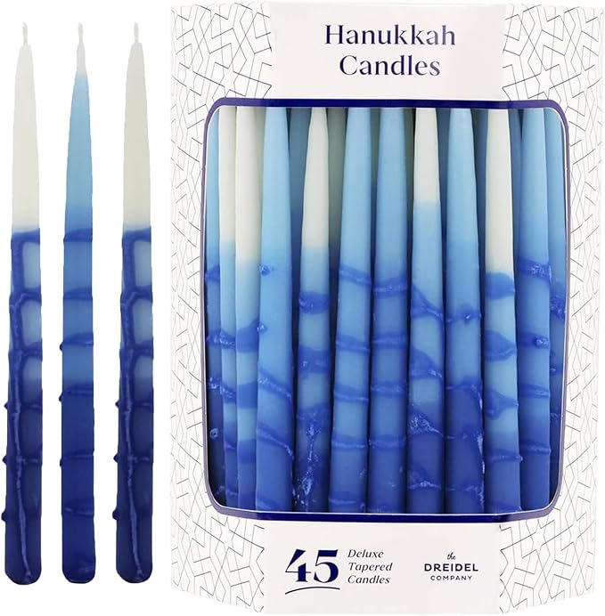 Dripless Deluxe Tapered Pastel Blue and White Hanukkah Menorah Candles for All 8 Nights of Chanuka (10-Pack)