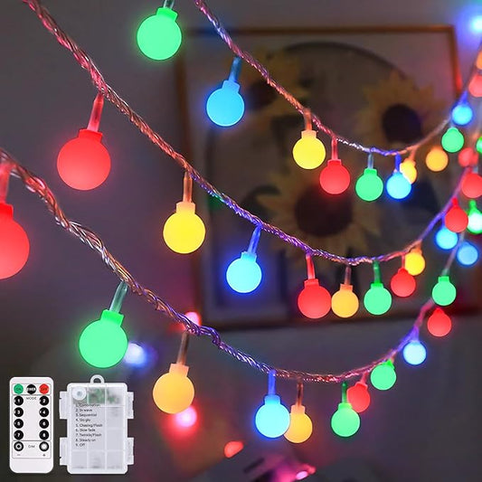 JMEXSUSS 100 LED Battery Operated Christmas Lights Indoor Outdoor Waterproof, 33ft Battery Powered Globe String Lights with Remote, Fairy Lights for Bedroom Party Christmas Decoration (Multi-Color)