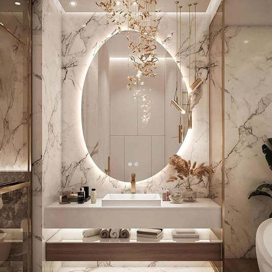 Niccy Irregular LED Bathroom Mirror, 30"x40" Asymmetrical Backlit Vanity Wall Mirrors, Frameless Lighted Mirrors for Bedroom, Living Room, Modern Smart-Mirror with Anti-Fog, Dimmable, Memory Function