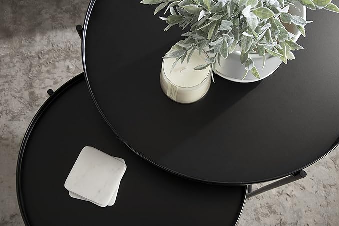 Kate and Laurel Ulani Modern Nesting Coffee Table, Set of 2, Black, Sophisticated Coffee Table Set for Storage and Display