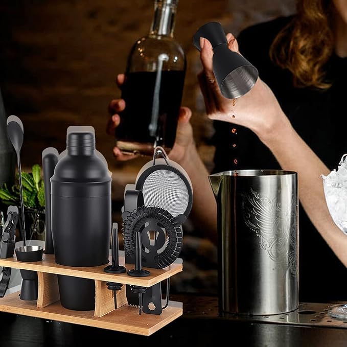 Bartender Kit 11-Piece Cocktail Shaker-Muddler for Cocktails 25oz Boston Shaker-Bar Accessories with Stylish Bamboo Stand Mix Drink Shaker kit Perfect Martini kit with Cocktail Recipes Booklet